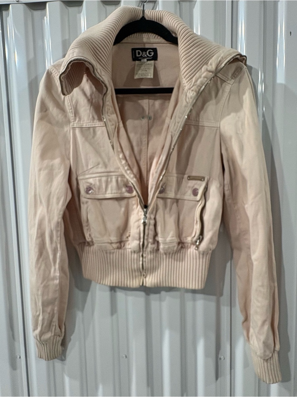 Dolce & Gabbana D&G Cropped Utility Bomber Jacket Pink Blush XS Y2K Italy